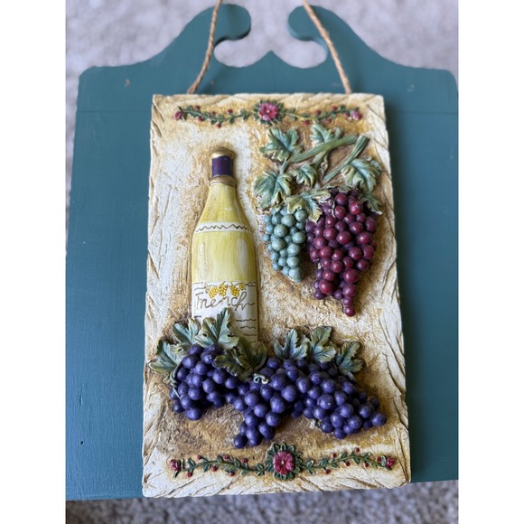 Tile Wine Bottle Grapes Wall Decor Kitchen Art Italian Tuscan Style‎ Hanging - Picture 1 of 8